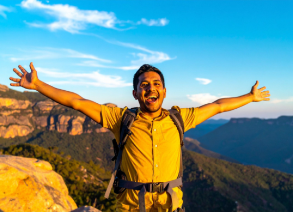 Hiker happy Bulgaria Rila