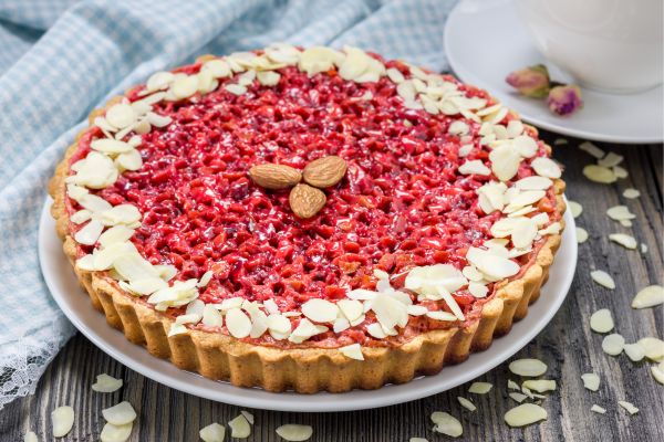 Tarte aux Pralines – Sweet tart with pink pralines (caramelized almonds) : A signature Lyon dessert