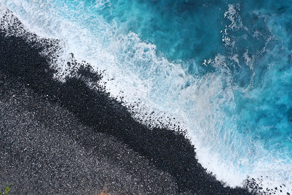 Black volcanic beach. Coast of the island of Tenerife