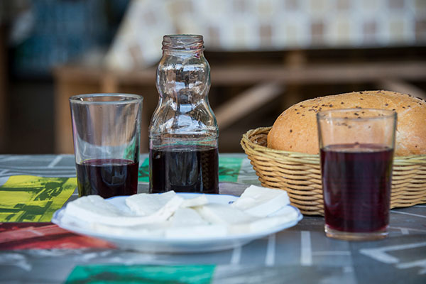 Red wine and white cheese in a restaurant in the north of Tenerife