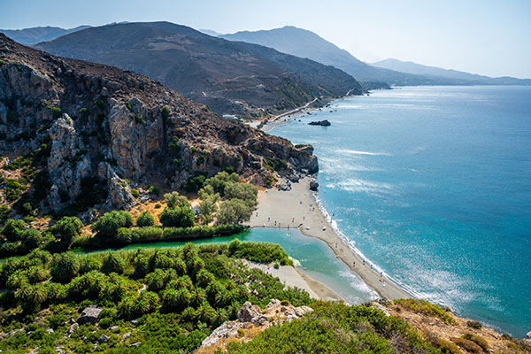Famous Preveli beach in the summer, Crete
