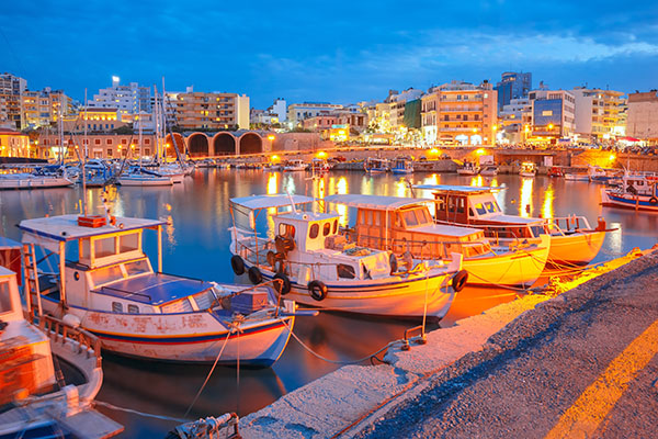 Old harbour of Heraklion with fishing boats and marina