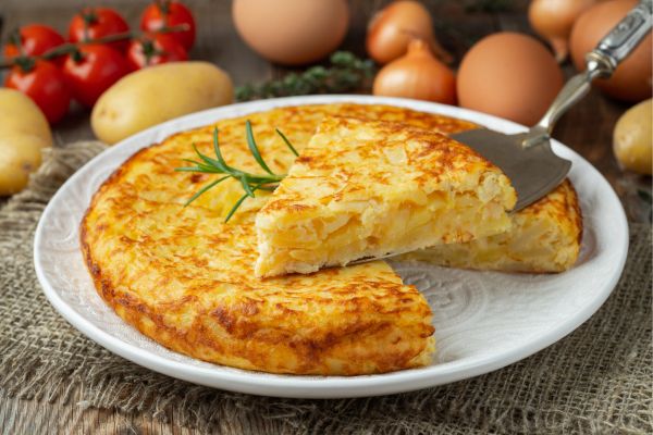 Spanish omelette with potatoes and onion, typical Spanish cuisine.