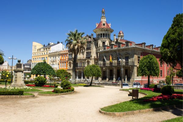 Ribadeo, Galicia: The Torre dos Moreno (Moreno Tower), an iconic, early 20th-century modernist building, symbolizing the "Indiano" wealth of residents who returned from Argentina.