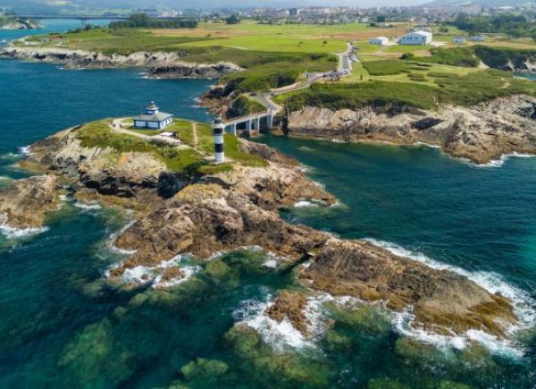 Ribadeo, province of Lugo in Galicia: aerial view of Faro de Ribadeo lighthouse.