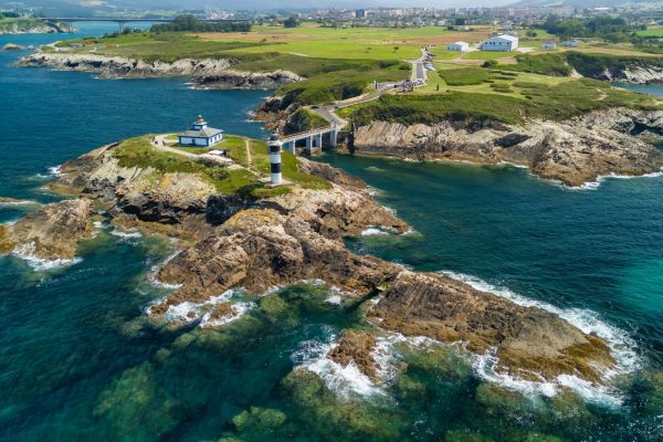 Ribadeo, province of Lugo in Galicia: aerial view of Faro de Ribadeo lighthouse.