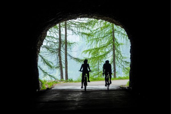 Mountain roads leading across the picturesque Julian Alps in Slovenia.