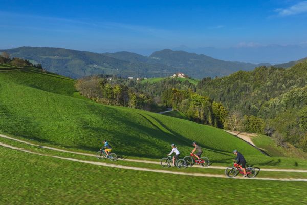 Scenic gravel path in the picturesque green hills of Slovenia.