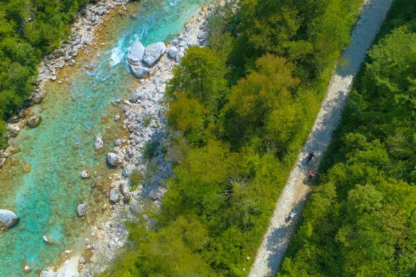 Mountain bicycles along the emerald Soca river